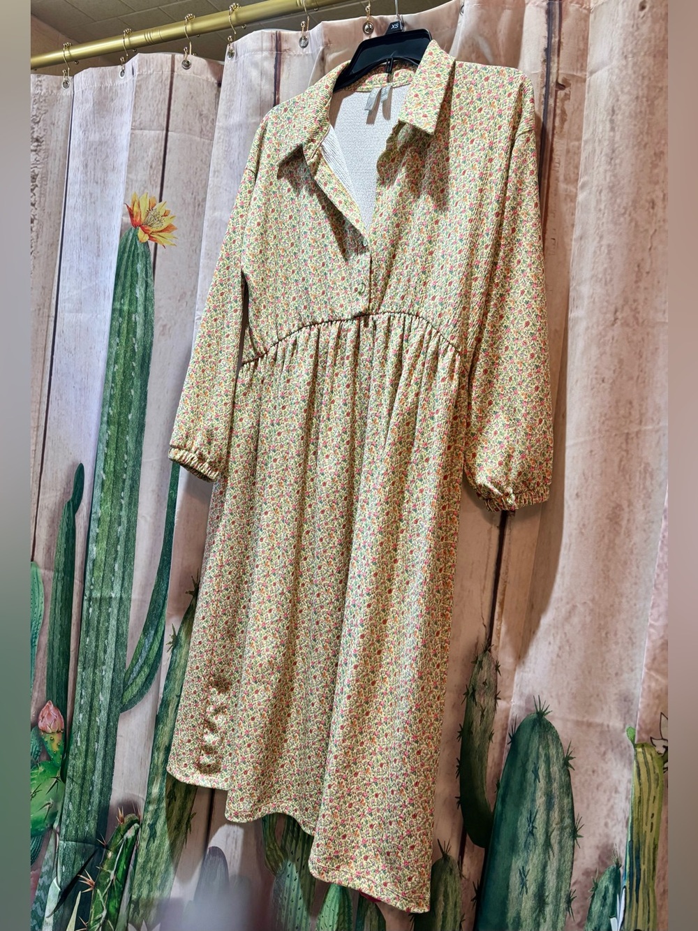 Asos Long Sleeve Cottagecore Button Down Ditzy Floral Print Midi Dress Yellow 6
